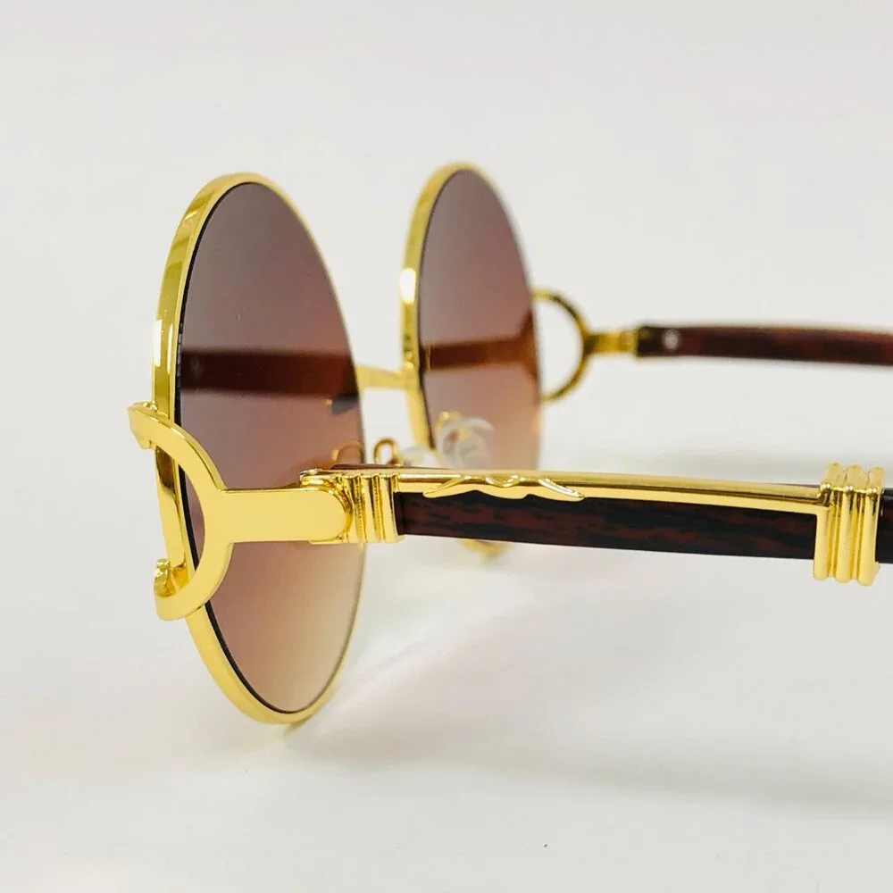 Round Brown Lens Men Sunglasses Gold Frame Street Wear Party Shades Gafas‎